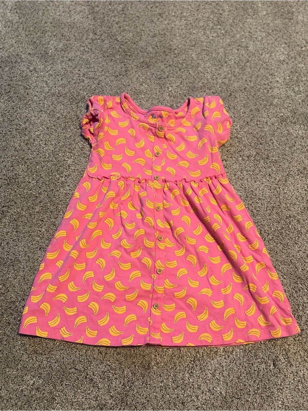 Girls' Pink Banana-Print Button-Front Dress